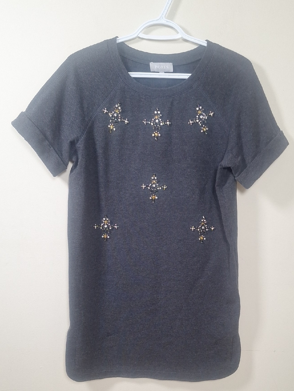 Ports Asian Market Embellished Short Sleeve Sweatshirt Dress Size 2